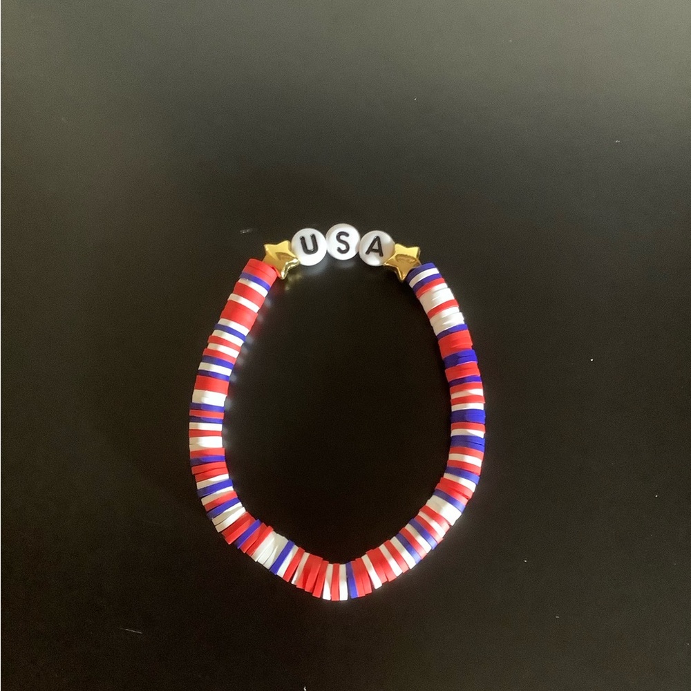 Patriotic USA Red White Blue Beaded Bracelet